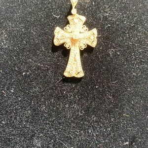 Vintage Diamond  Filigree Cross Pendant 14k